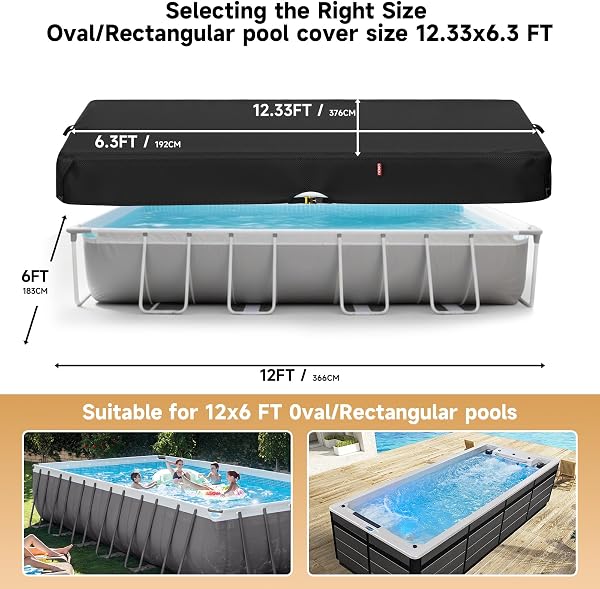 LXKCKJ 6X12FT Rectangular Pool Covers for Above Ground Pools, Oval Pool Solar Cover With Fast Tightening Ratchet, Winter Pool Cover Ideal for Waterproof Dustproof Windproof (416x233 CM) - 2
