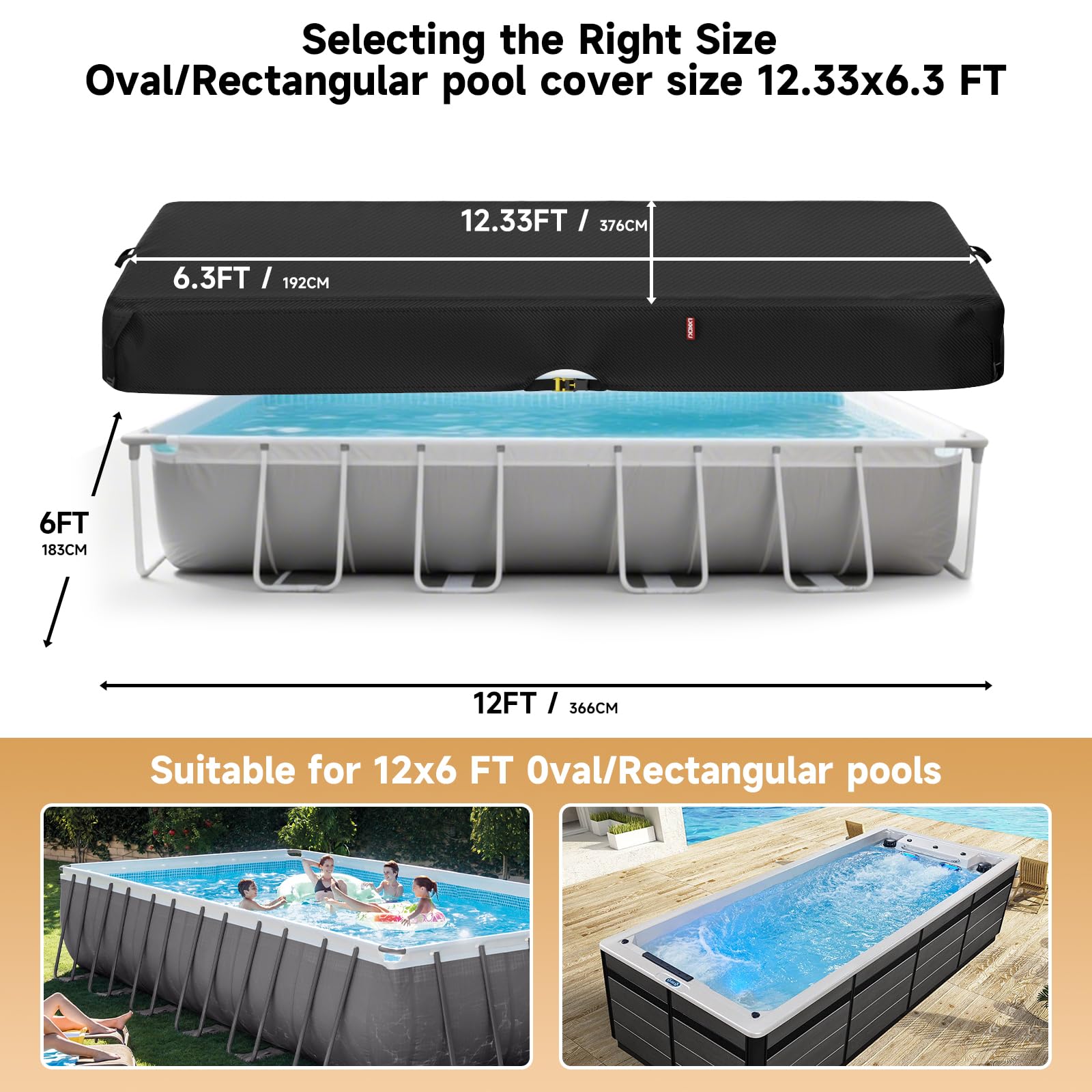 LXKCKJ 6X12FT Rectangular Pool Covers for Above Ground Pools, Oval Pool Solar Cover With Fast Tightening Ratchet, Winter Pool Cover Ideal for Waterproof Dustproof Windproof (416x233 CM) — view 2