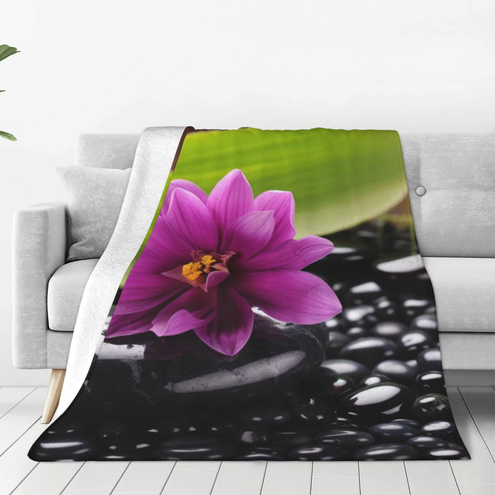 Couverture légère en micro polaire anti-transpiration plaid doux fleurs violettes