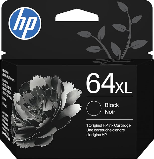 Original: ANGLAIS HP 64XL Cartouche d'encre à rendement élevé noire HP Envy Photo 6200, 7100, 7800 Series | Admissibilité à l'encre instantanée N9J92AN