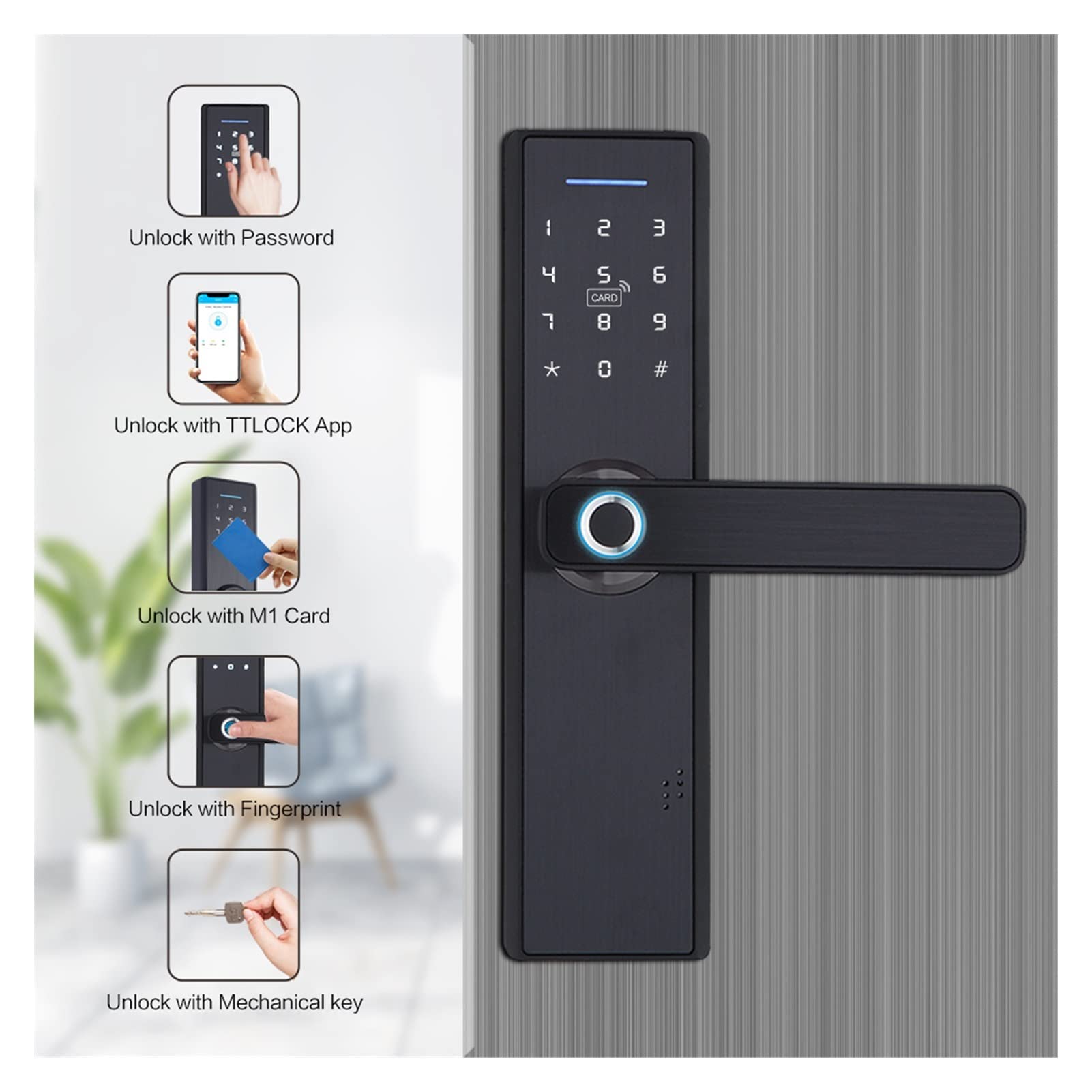 VChics Serrure de porte intelligente, APP WIFI SMART TIGHIGHTER Serrure de porte, verrouillage électronique, Smart Bluetooth Digital App Code du clavier serrure sans clé(180mm 5050)