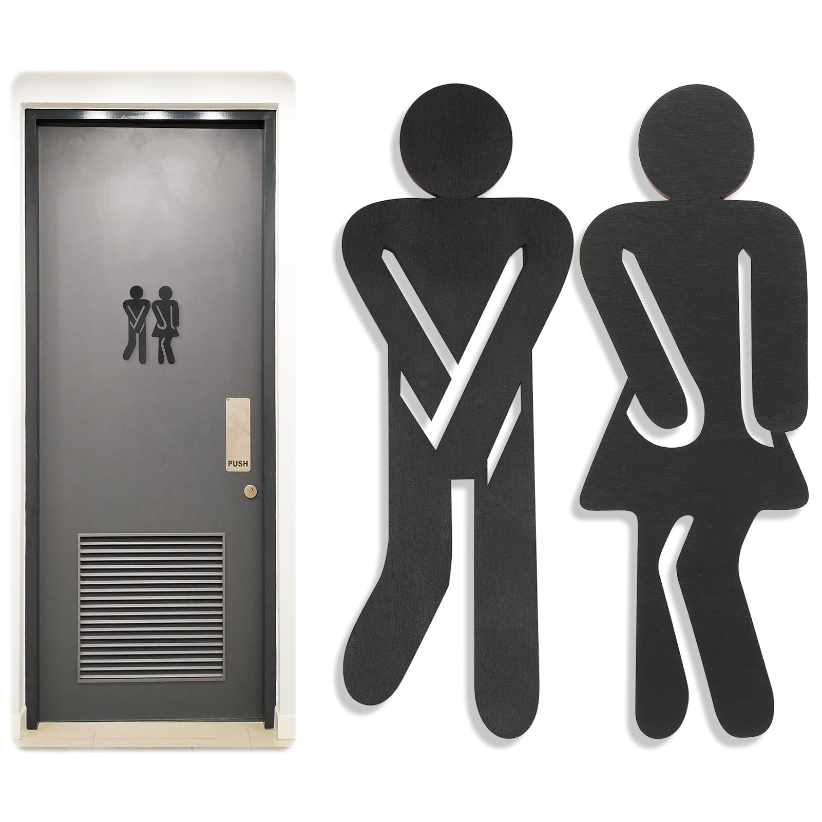 2 Pcs Wooden Toilet Sign Plaque Bathroom Door Signs, Clear Symbol Restroom Door Plate, Durable Wood Washroom Sign for Toilet Bathroom Doors, Modern Restroom Plate for Home Office Café Restaurant