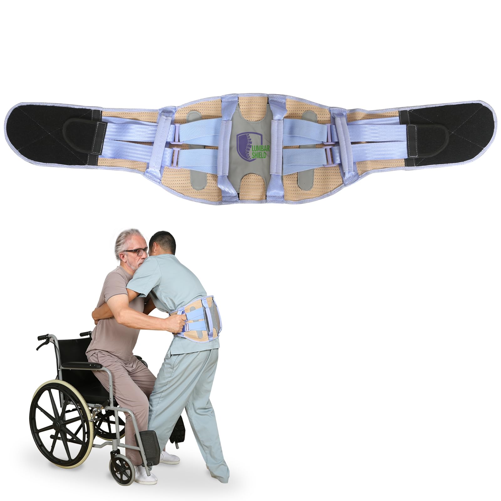 Cintura di cura con manici per il personale infermieristico per alleviare il mal di schiena, cintura di trasferimento fisioterapia, cintura per il sollevamento di pazienti (viola, grandi