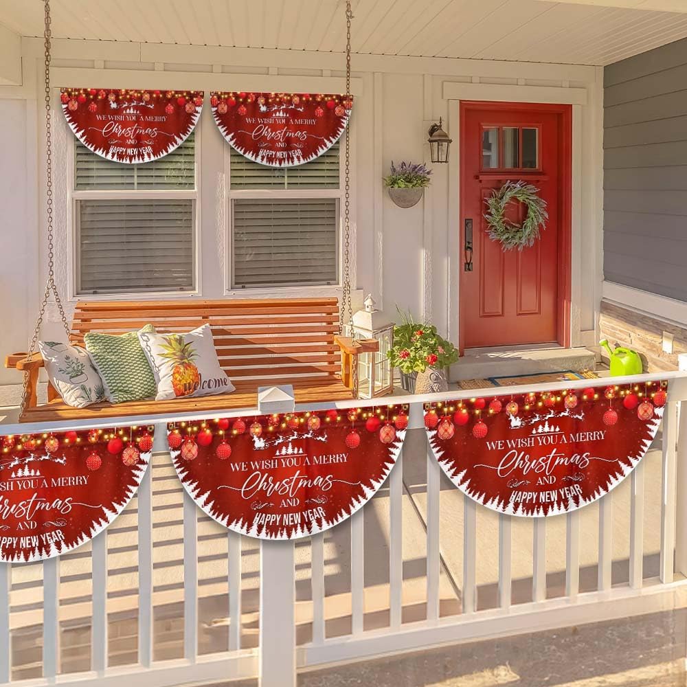American Flag We Wish You A Merry Christmas And Happy New Year Non-Pleated Fan Flag TQN3978FL, 3x6 ft, 1 Pack Suitable for Outdoor and Indoor