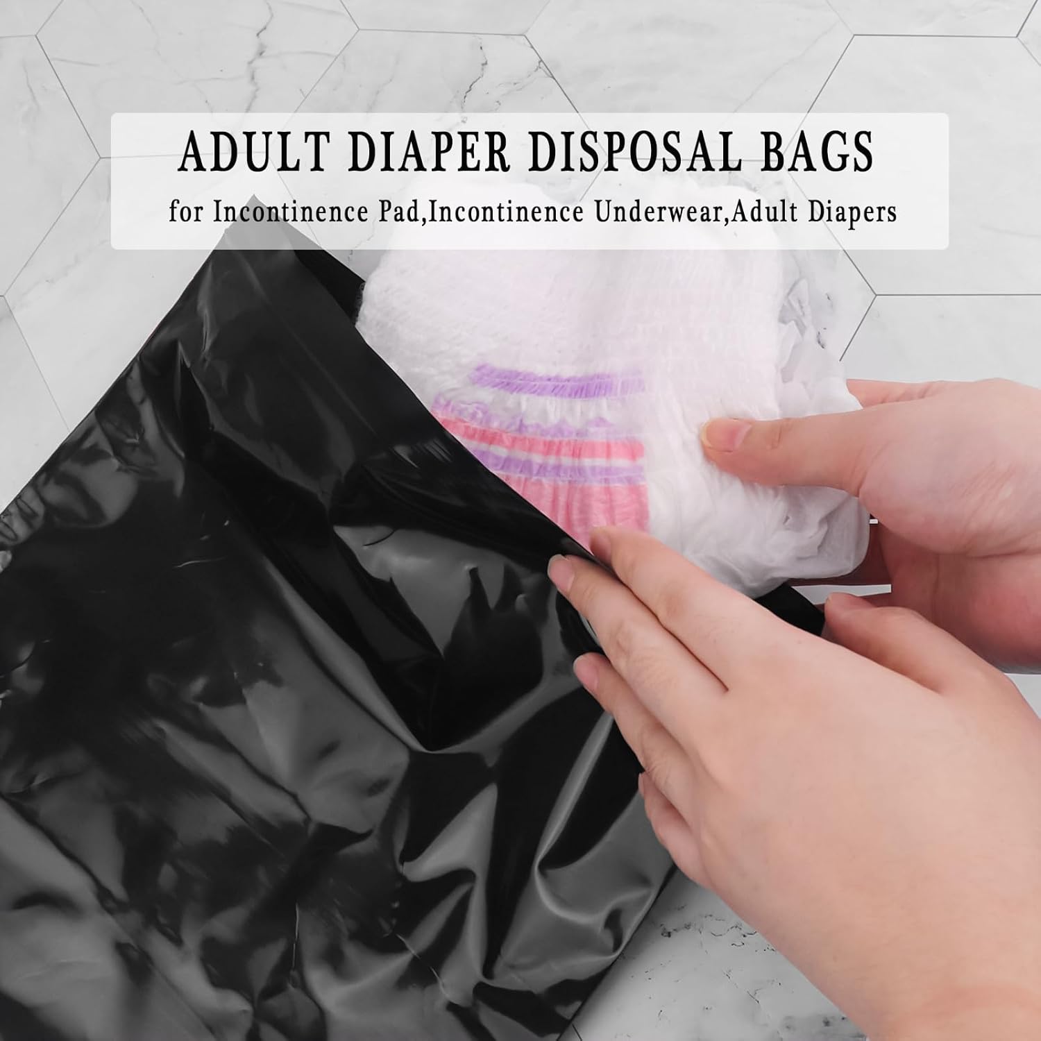 Adult Diaper Disposal Bags Pack of 100,Black Disposable Bag 9.84x13.78inches Zip Seal Opaque Incontinence Pad Disposal Bags for Adult Diapers,Incontinence Underwear (with Storage Bag)