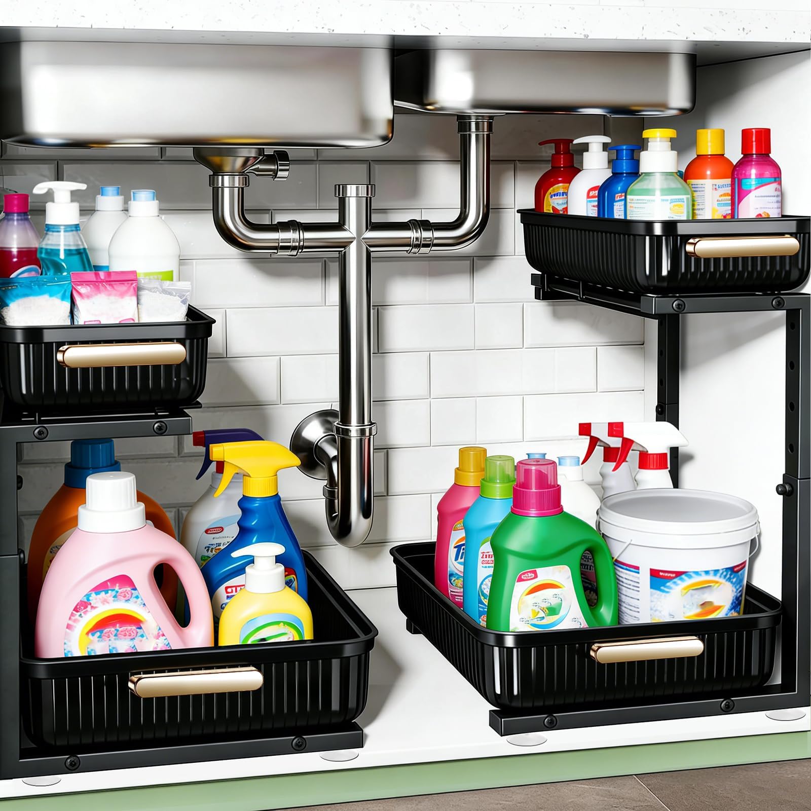arstpeoe under sink organizer - 2 pack multi-purpose pull-out storage shelf | slide out pull out cabinet organizer shelf, storage for kitchen bathroom(similar)