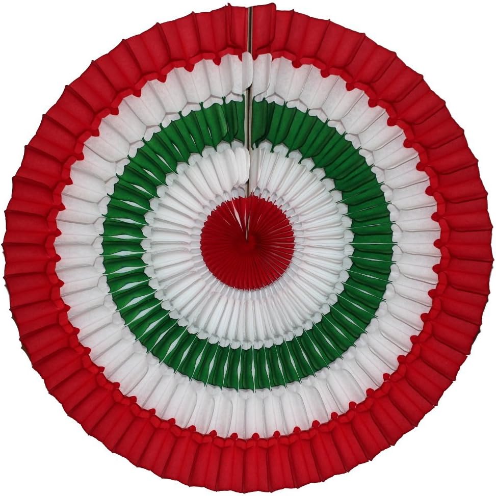 6-Pack 16 Inch Striped Honeycomb Tissue Paper Fan (Red/White/Green)