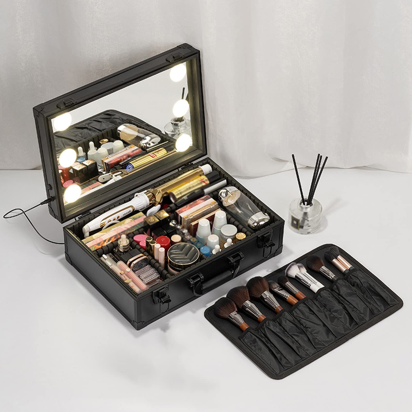 Astuccio cosmetico Professionale Organizer per pennelli Trucco Astuccio per truccatori, Astuccio per Trucchi con Luce a LED, Alluminio, Laminato AntiGraffio, Astuccio per Cosmetici