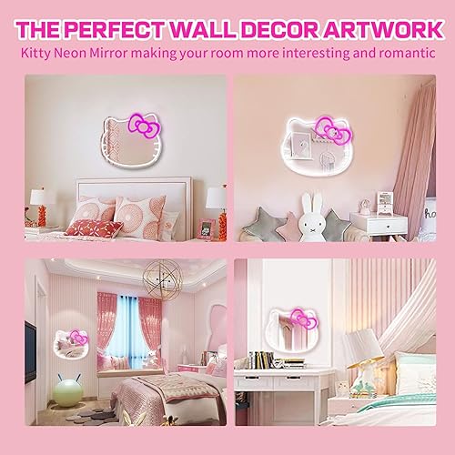 Miniatura 6 de Kit de espejo de anime Hello con letreros de neón para decoración de pared, regulable para regalo de niña adolescente, espejo de maquillaje, letrero