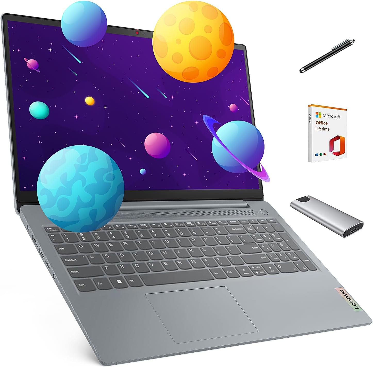 Lenovo IdeaPad Slim 3 Laptop, 15.6" FHD Touchscreen Laptop, 8-Core AMD Ryzen 7 5825U, 16GB RAM, 512GB SSD, Keypad, SD Card Reader, Portable SSD + Lifetime Office + Stylus Pen, Win 11 Home