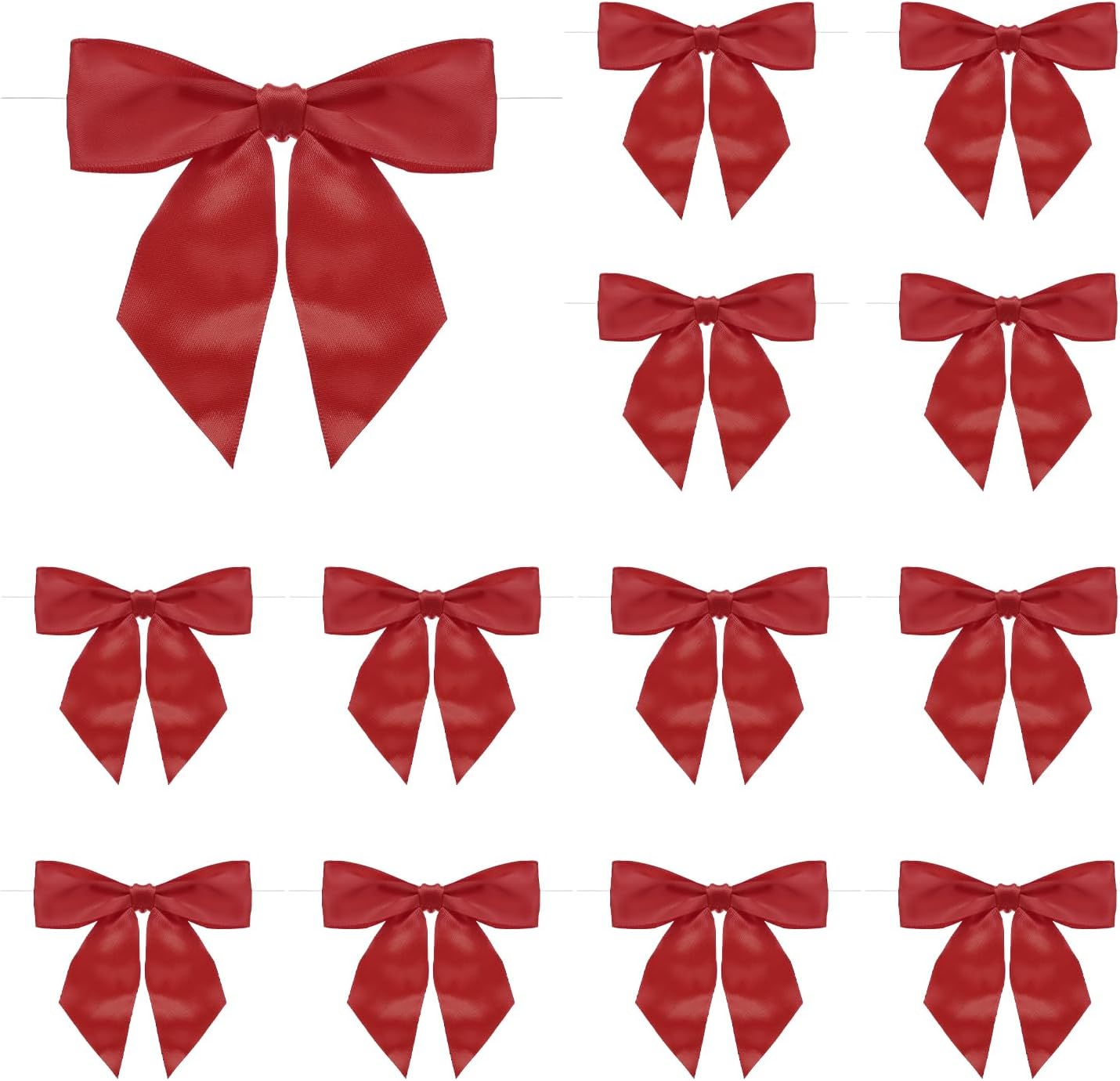 MECCANIXITY 30 Pcs Pre-Tied Bows Satin Ribbon Bows 4.5" Twist Ties Gift Bows for Craft DIY Candy Bags Christmas Wedding Decor Party Treat Bags Deep Red