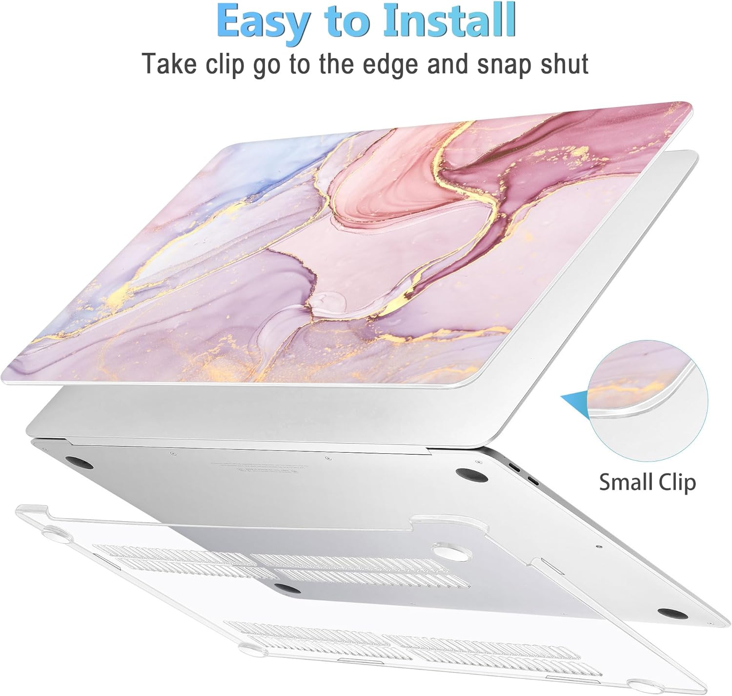Mektron for MacBook Air 13 inch Case 2020 2019 2018 Release A2337 M1 A2179 A1932 with Retina Display Fits Touch ID, Plastic Hard Shell & Keyboard Cover & Screen Protector & Webcam Cover, Pink Marble