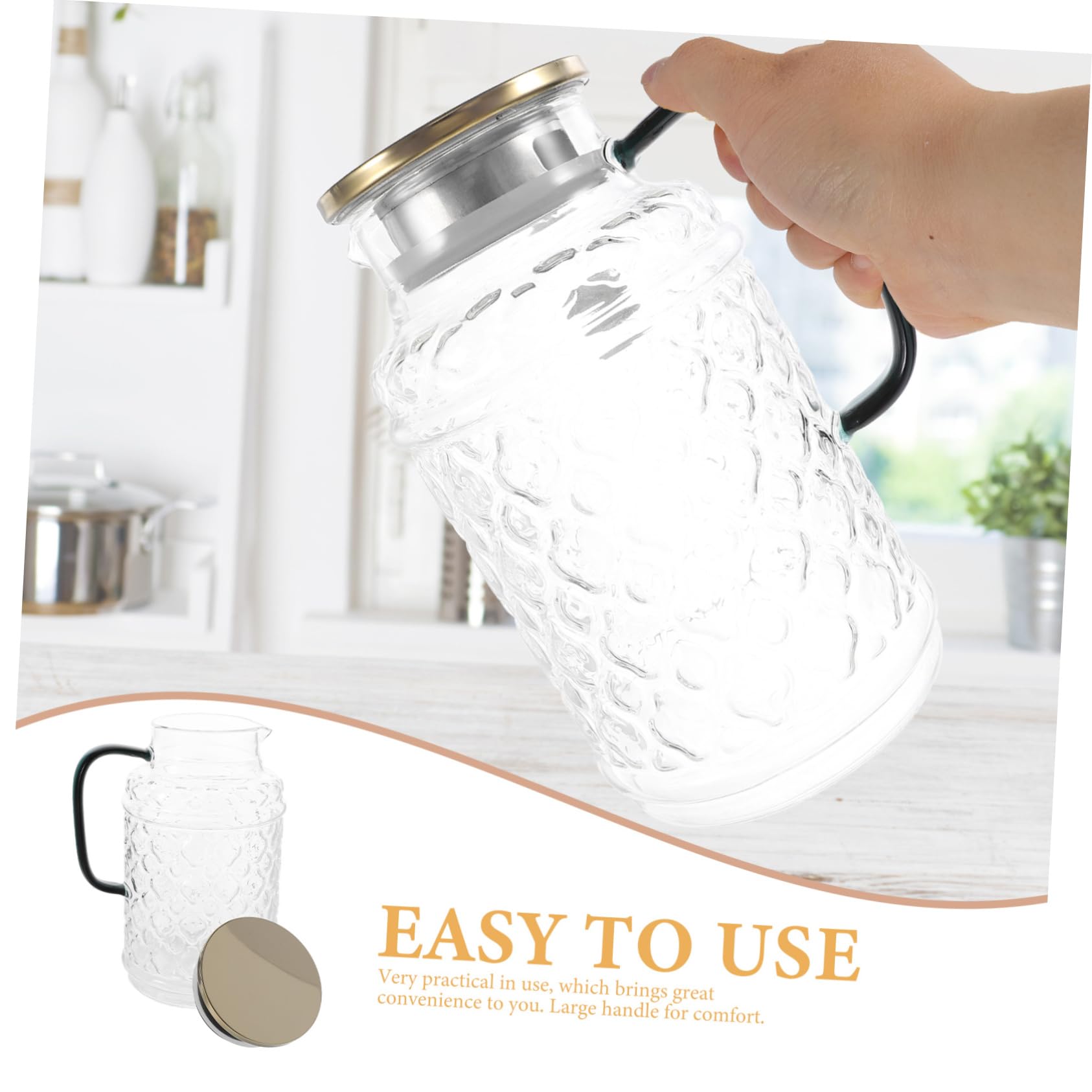 Jarra de Agua de Vidrio con Tapa de 1.7l, Vidrio Grueso Fácil de Limpiar, Diseño Clásico y Delicado para Refrigerador y Bebidas Frías
