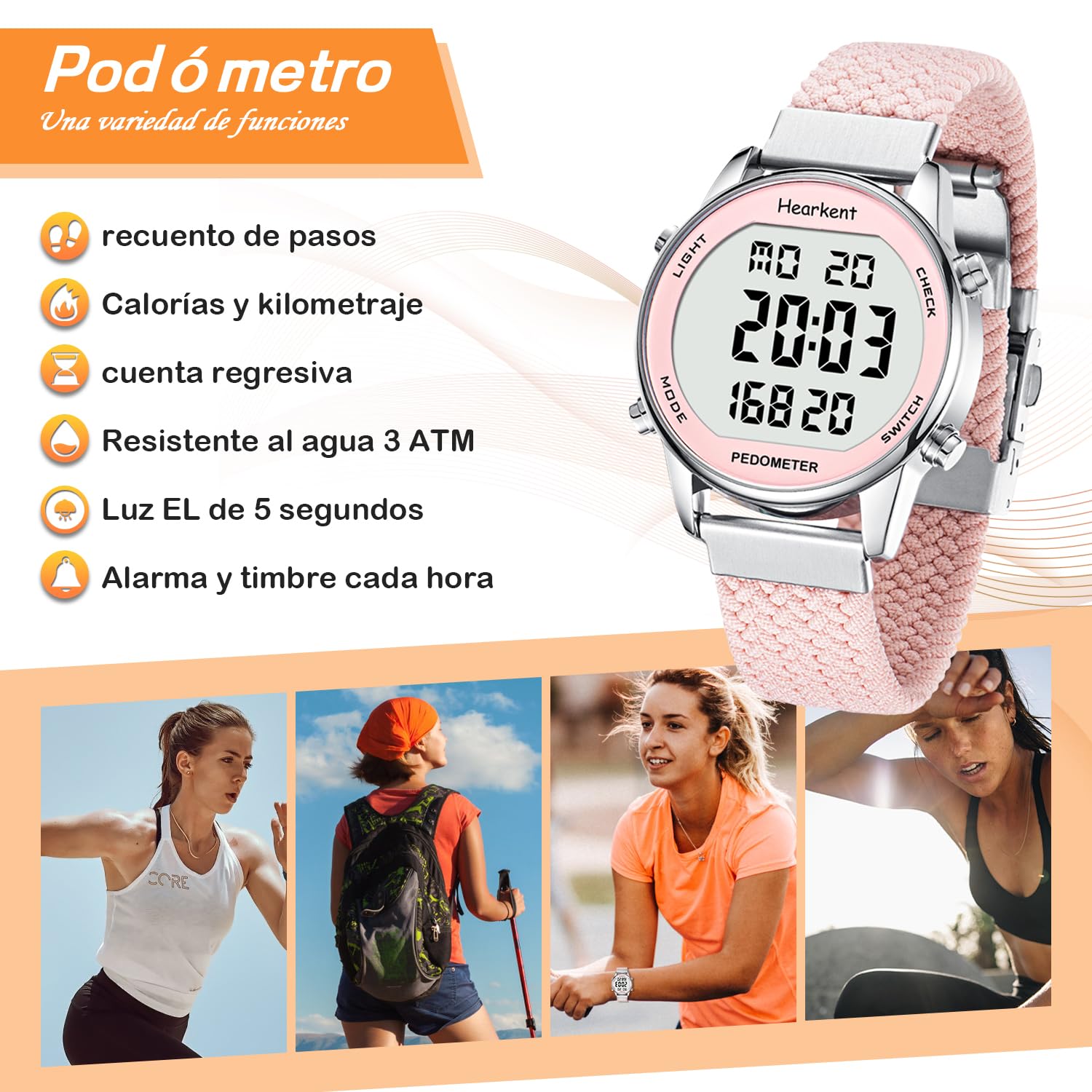 Hearkent Montre podomètre pour femme, enregistrement de calories et distance, rose, Minimalist | Montre de sport numérique, alarme, compte à rebours, affichage de l'heure, sans charge ni application, 2401