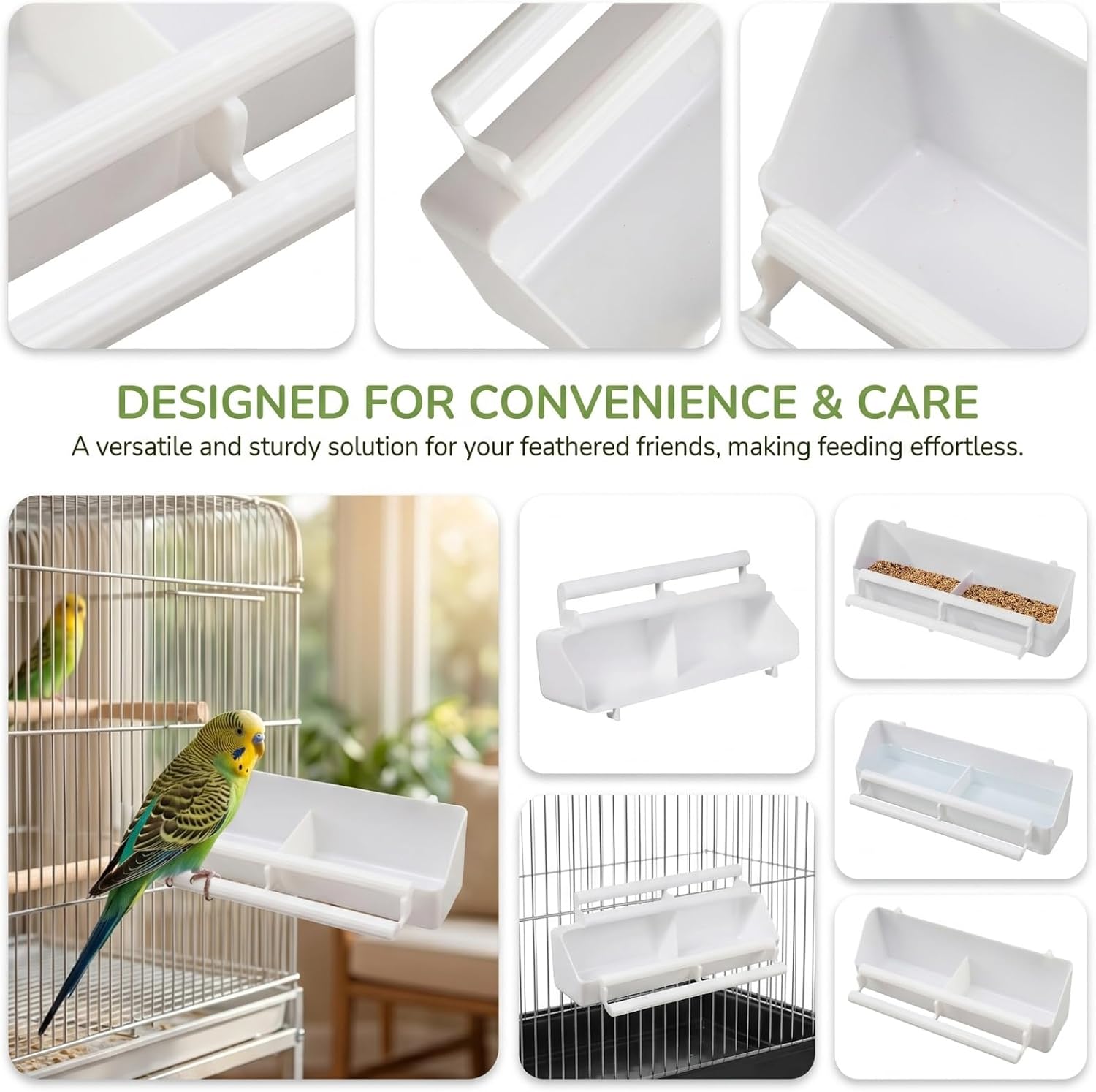 Bird Feeder Bowl Hanging Bird Water Bowl for Cage Plastic Food Dish for Parakeet Cockatiel Small Birds Easy-Clean Cage Accessory 8.26 X 1.96 X 2.55 in image 2