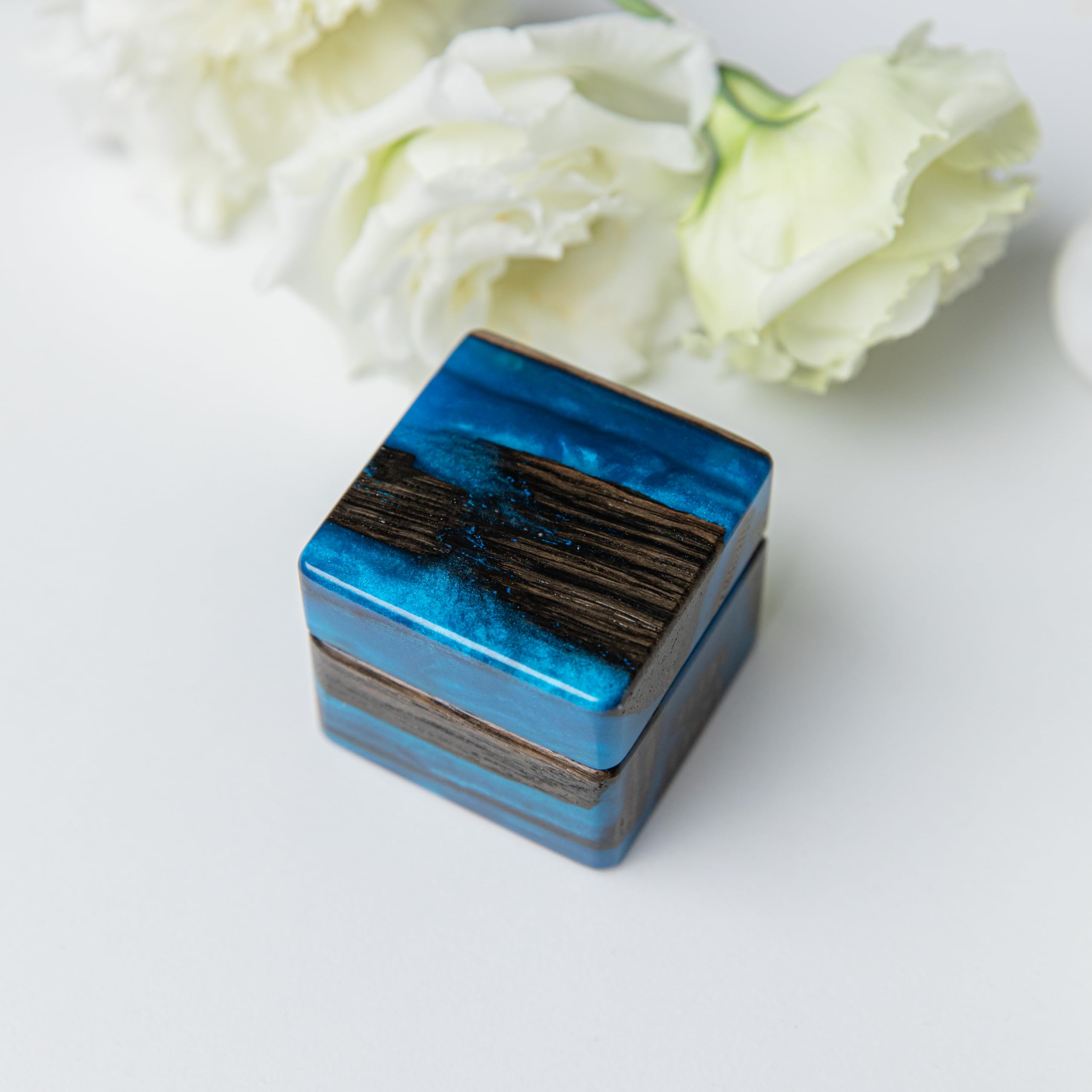 RWA Scatola Porta Anelli In Resina Epossidica E Legno – Flash Platino/Clear, Scrigno Per Proposta Di Matrimonio O Viaggi