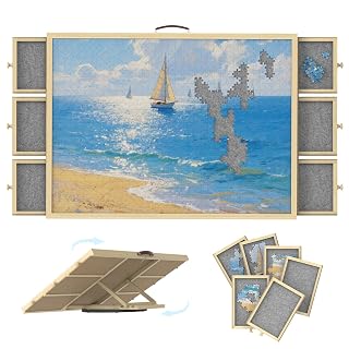 1500 Pcs Rotating Puzzle Board with 6 Drawers & Cover, Wooden Puzzle Table with Lazy Susan Spinning,Portable Jigsaw Wood Table with Non-Slip Felt 35"x26" - Amazon product rated Grade A