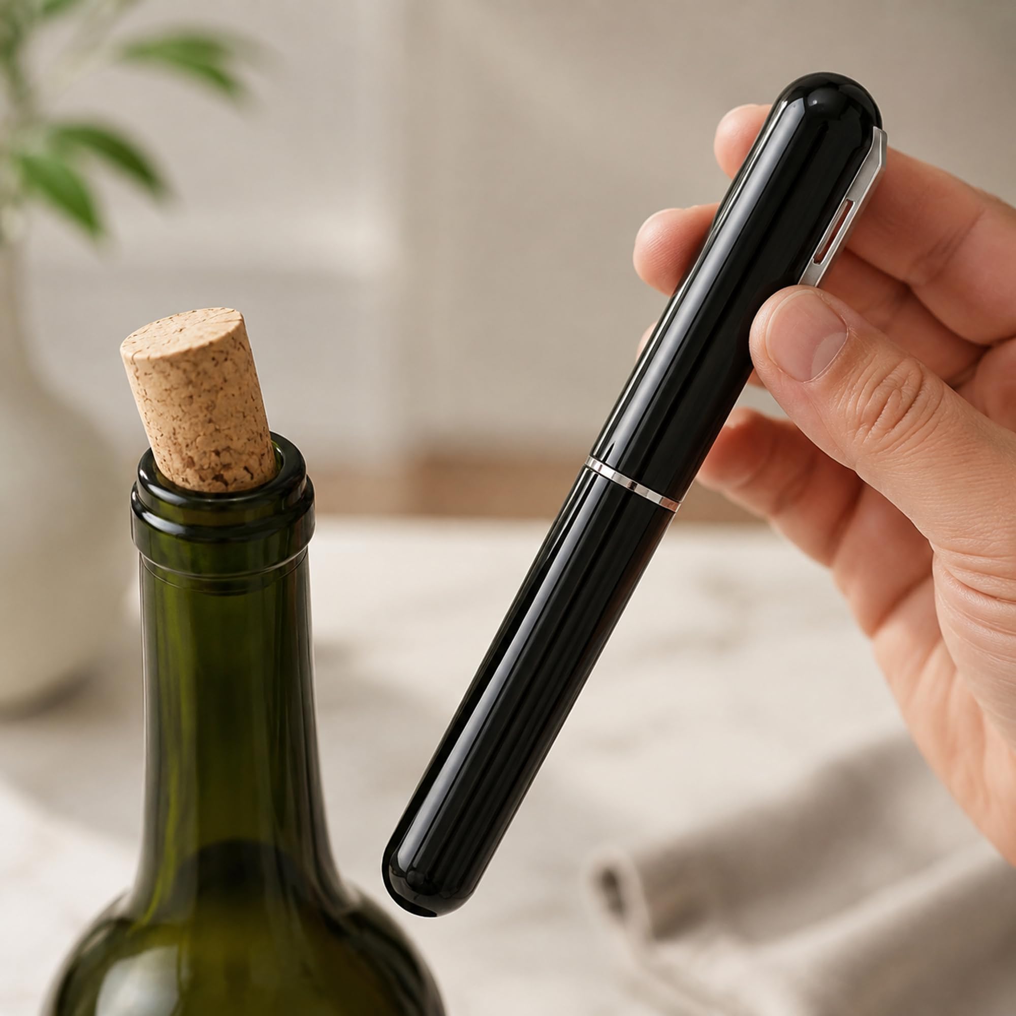 Plastic and Stainless Steel Air Pump Wine Opener with Foil Cutter for Home Dinners, Parties and Bottle Preparation