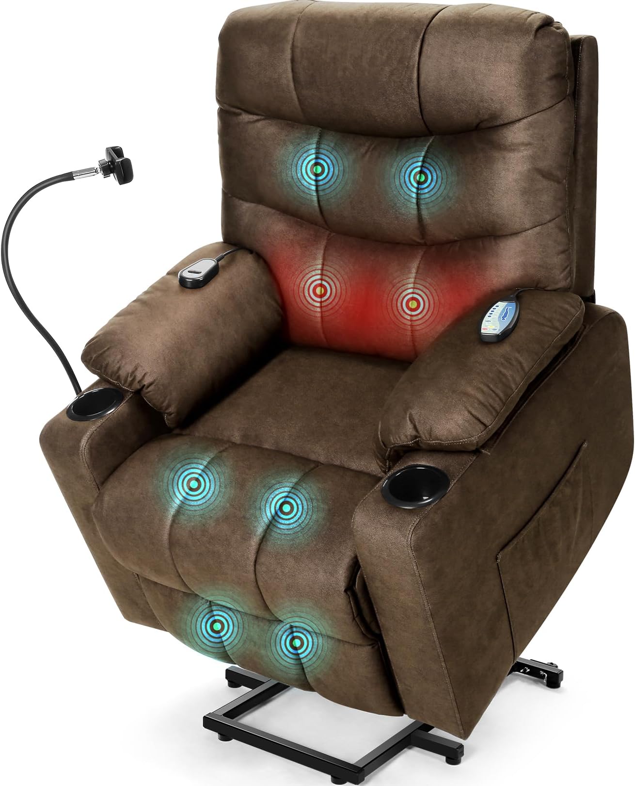 HomdoxPower Lift Recliner Chair for Elderly, Electric Lift Chair with Assist Function and Heated Vibration Massage, Heavy Duty Remote Control Reclining Sofa with Phone Holder for Living Room