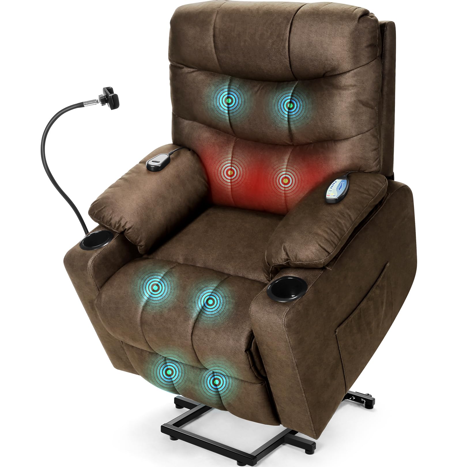 HomdoxPower Lift Recliner Chair for Elderly, Electric Lift Chair with Assist Function and Heated Vibration Massage, Heavy Duty Remote Control Reclining Sofa with Phone Holder for Living Room