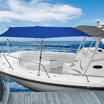 T-Top Boat Sun Shade Kit, Hexagonal Extension with 4 Stainless Steel Telescopic Rods, Universal Fit, Waterproof, UV Protection, Dark Blue, 138 x 150 x 71