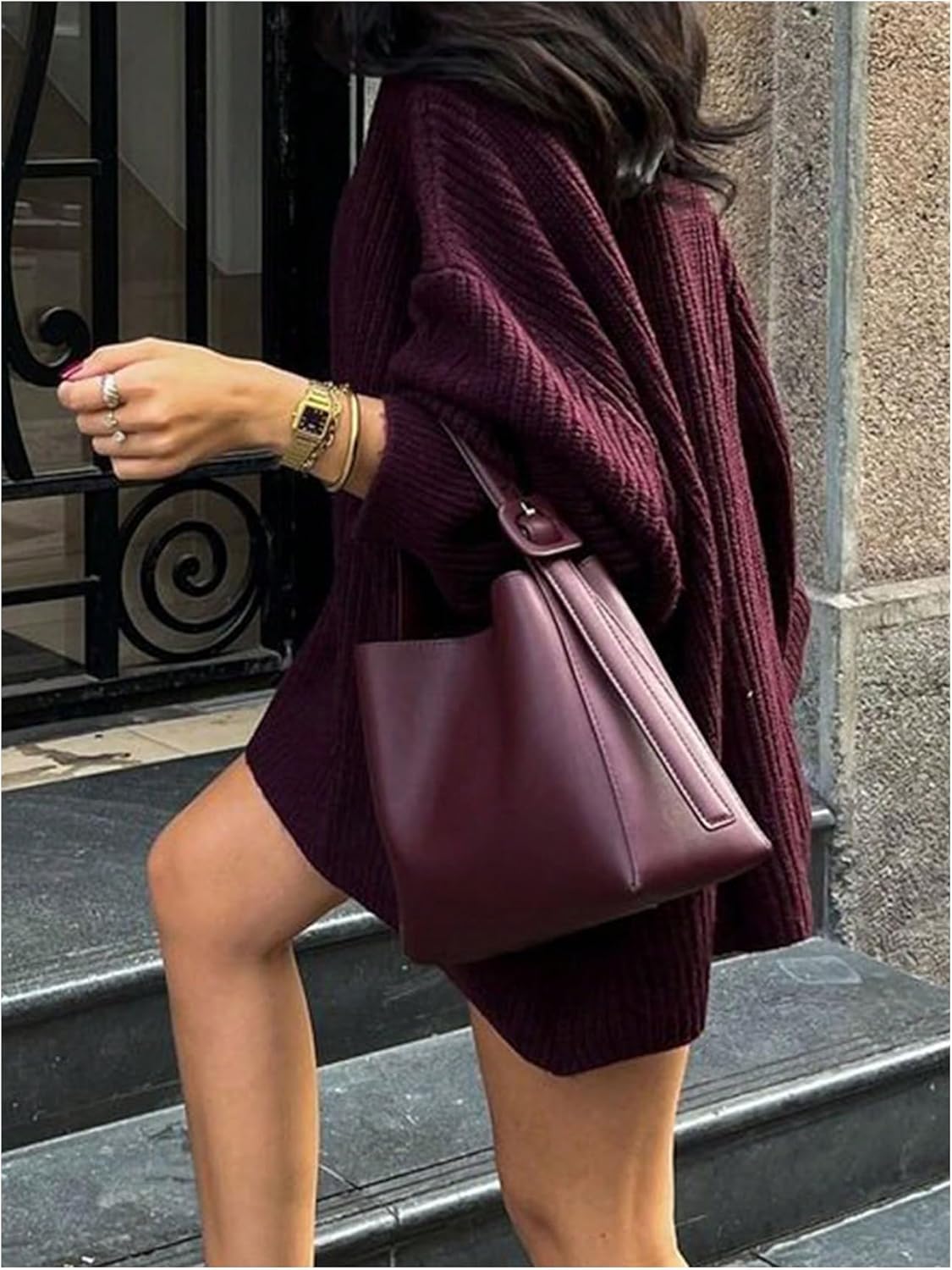 Milumia Women's Oversized Crewneck Knit Sweater Dress Fall Long Sleeve Drop Shoulder Pullover Tops - Image 3