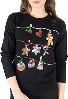 NOROZE Women\'s Christmas Tops Sweatshirts Sequin Jingle Bells HoHoHo Pug Mrs Claus Xmas Jumper UK Sizes 8-18
