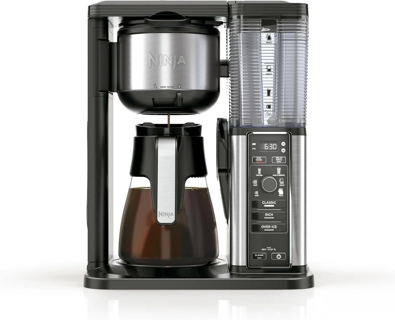 Ninja 10 Cup Drip Coffee Maker, Hot & Iced Coffee Machine, Stainless Steel, Glass Carafe, Programmable, with Advanced Brewing Technology for Iced Coffee, Single Serve and Brew Strength Options - CM300
