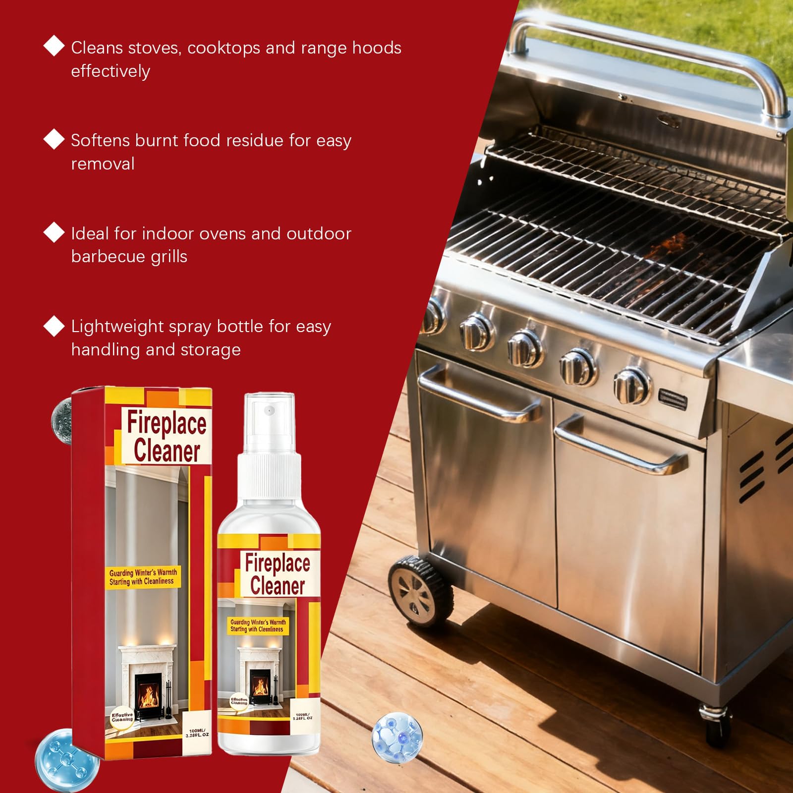 Kaminreiniger & Ofenglasreiniger Spray (5PCS) | Mehrzweck-Hochleistungs-Entfettungsspray für Öfen, BBQ-Grills, Kaminglas- und Herdtüren, löst Ruß, Fett und Teer auf