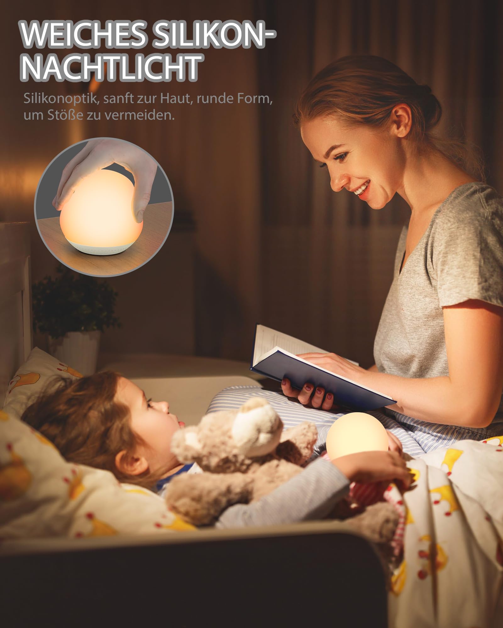 HOMGEN 2 in 1 White Noise Machine Silikon Weißes Rauschen Maschine für Babys Type-C Wiederaufladbare Schlafgeräuschmaschine LED Nachtlicht für Kinder Tischlampe mit dimmbarem warmen Licht 7 Farben