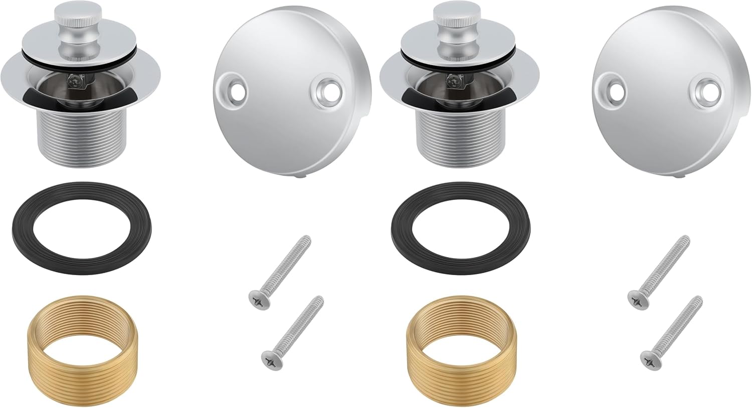 MEASUREMAN Nickel Tub Drain Lift &Turn Tub Trim Set with Two-Hole Overflow Faceplate Conversion Kit (Pack of 2)