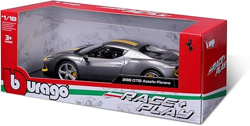 Miniatura 6 de Bburago 1/18 Ferrari 296 GTB Gris y Amarillo – Coche miniatura fiel y realista para niños – a partir de 3 años, reproducción fina en plástico –