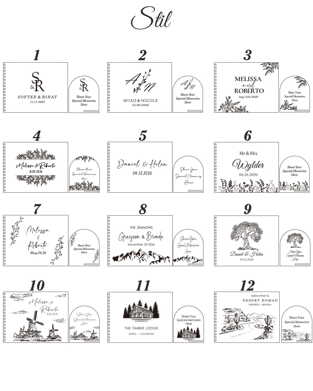 Personalisiertes hölzernes Gästebuch mit Tischschild, 100 leere Seiten, 27,4 x 21,3 cm, Spiralbindung, Polaroid-Schild im Buch für Hochzeit, Party, Jahrestag, Beerdigung, Geburtstag