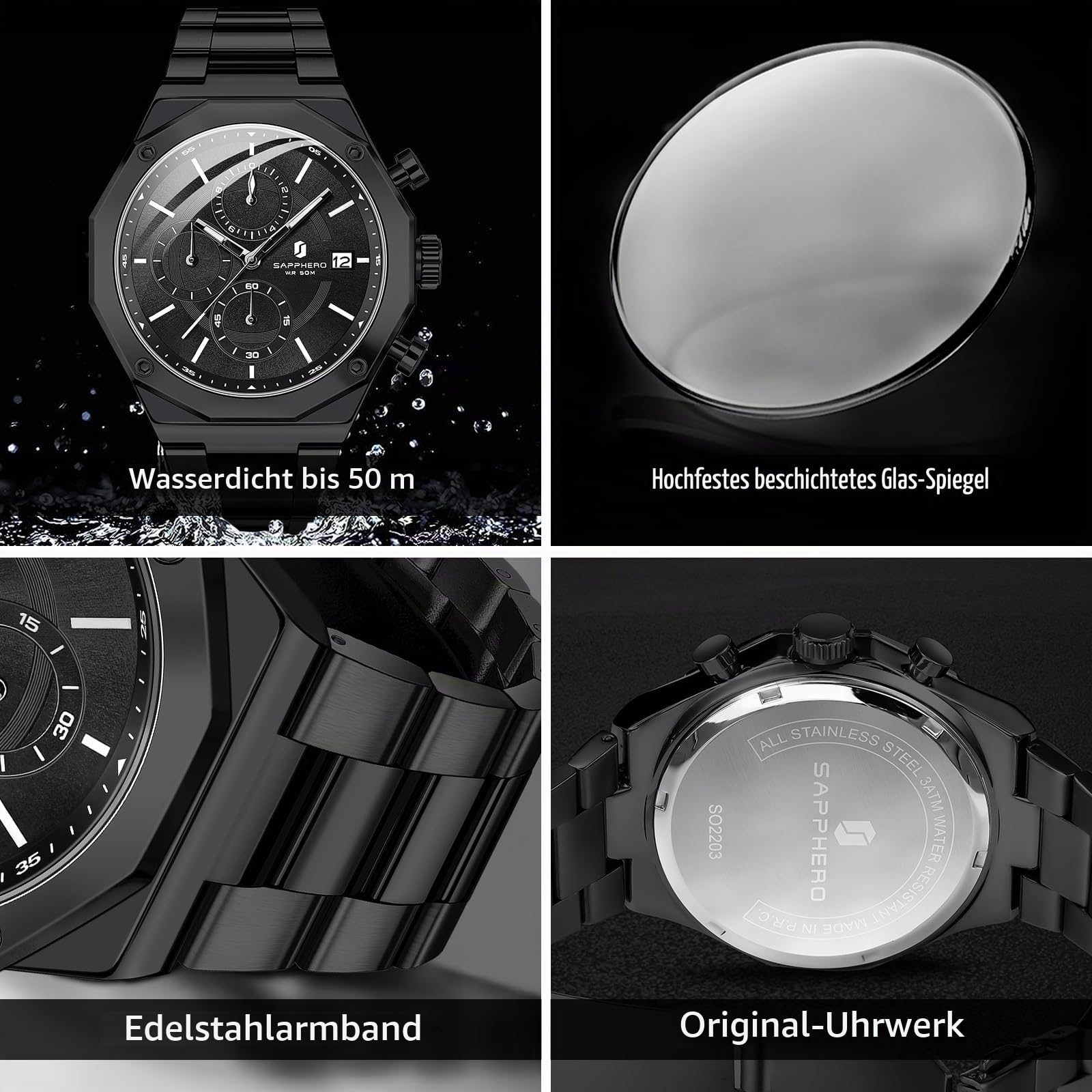 BENYAR BY Herrenuhr Uhren Herren Wasserdicht Herrenuhren Chronograph männer Armbanduhr für Herren Gold/Silber/Blau/Schwarz Eleganz Lederarmband/Edelstahl Quarz Geburtstags/Weihnachts
