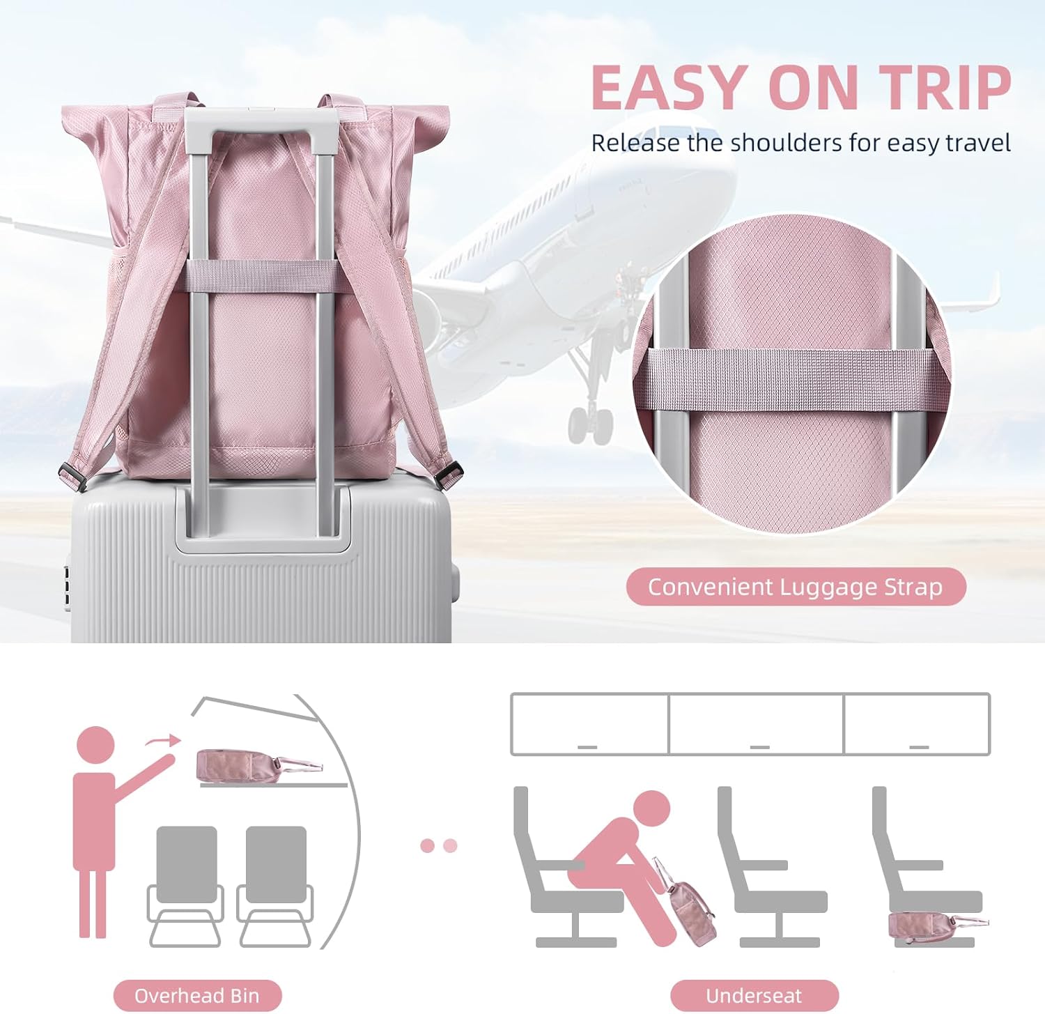 Foldable Convertible Tote Backpack Lightweight Versatile Nylon Daypack for Women Work Leisure Travel,Berry Pink - Image 8