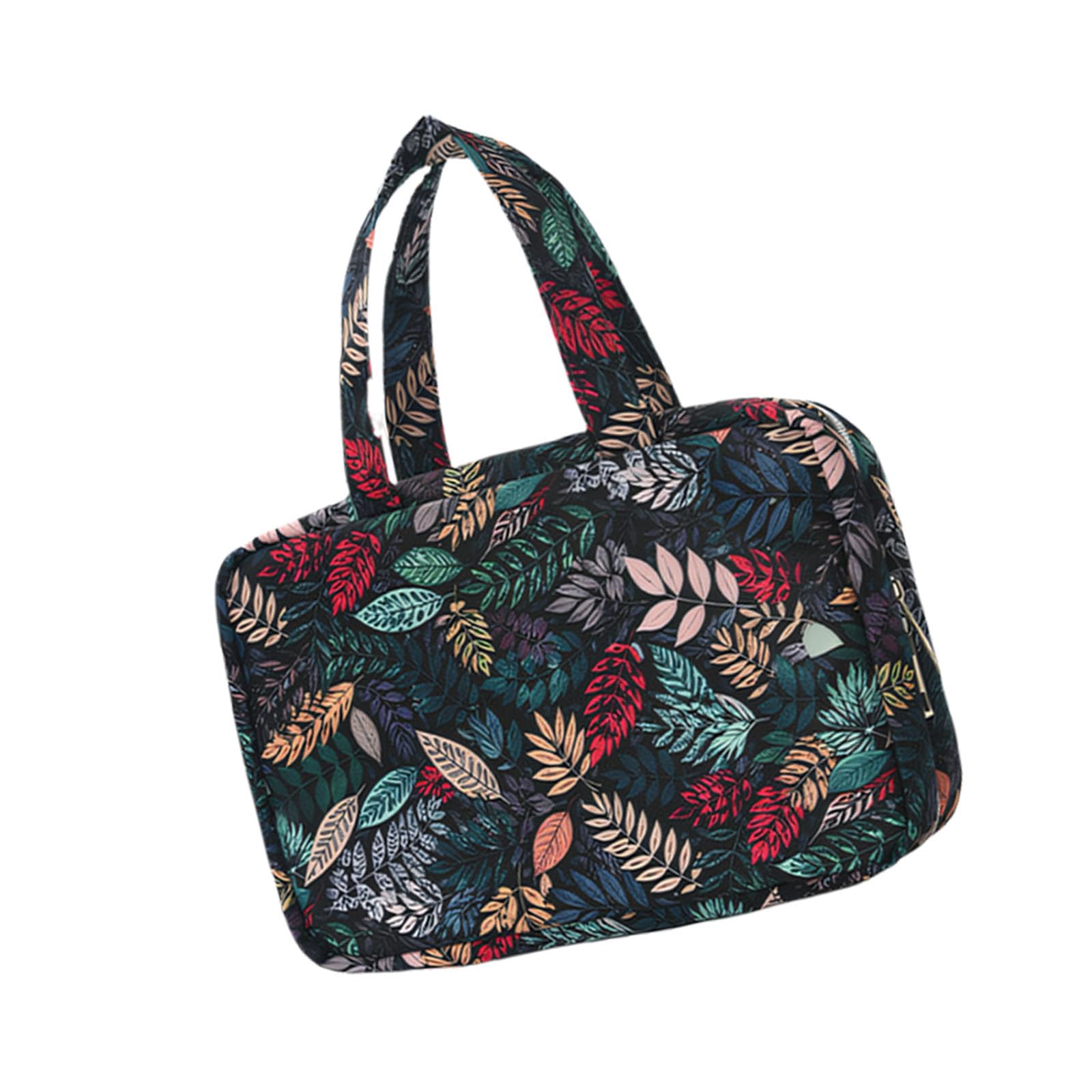 Tsophreniq Green Leaves Printed Wash Bag With Wet Dry Separation For Cosmetics Storage Travel Toiletry Container Sturdy Polyester Storage