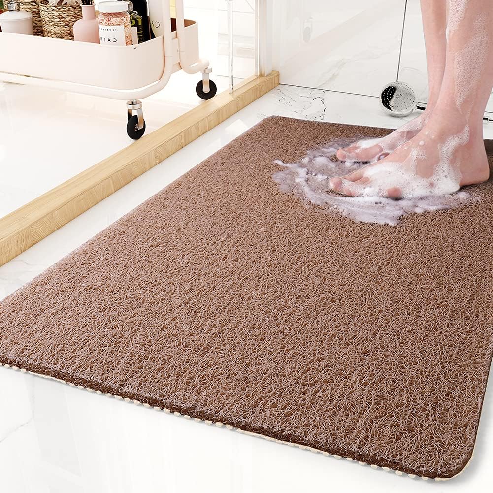 Non-Slip Bathtub Mat, Shower Mats for Bath Tub, PVC Loofah Bathroom Mats for Wet Areas, Quick Drying (17.3"x27.5")