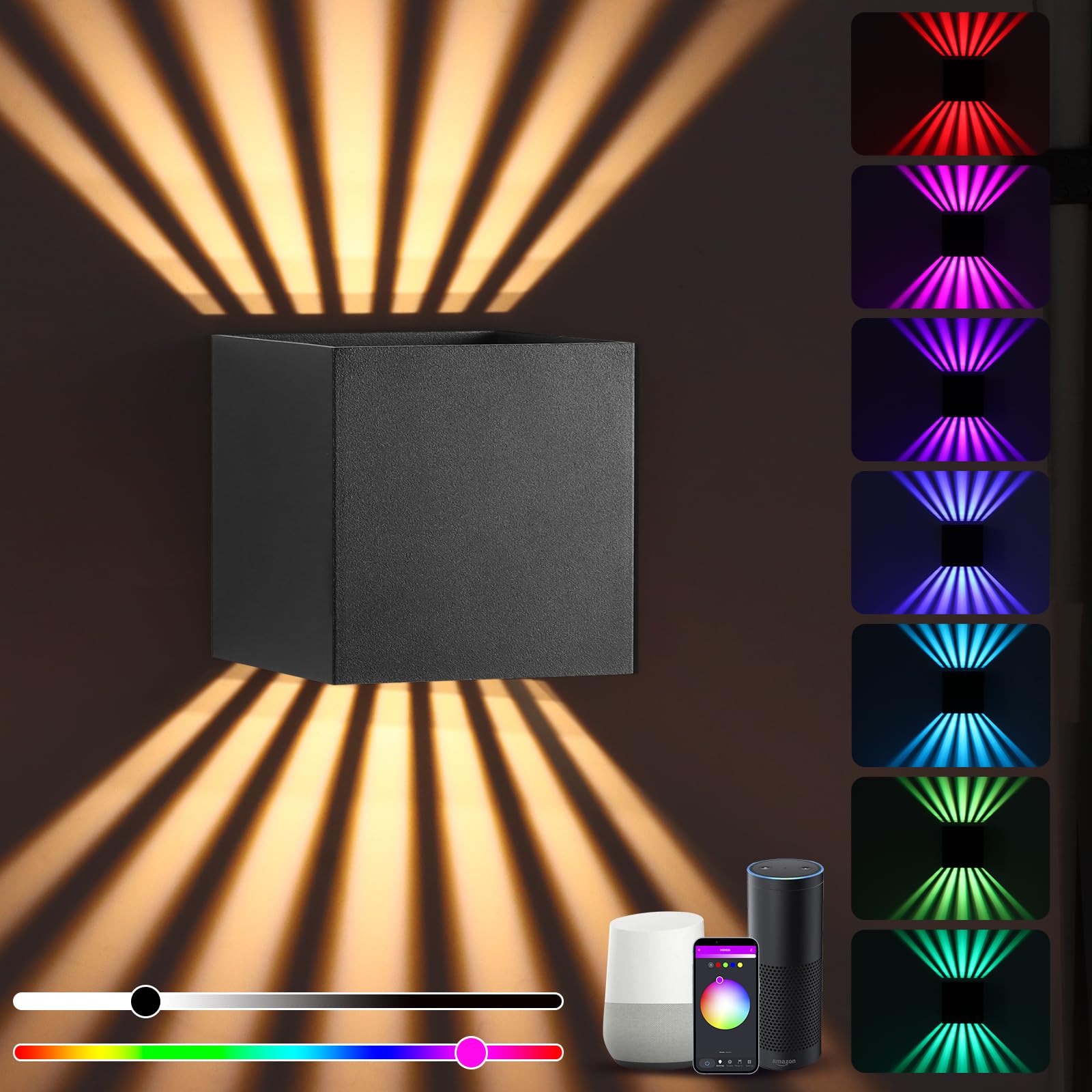 Nivoral RGB Smart LED Indoor Wall Light, Aluminum Up and Down Indoor Wall Lamp with App Remote Control, Music Sync, 16 Million Colors, Dimmable LED Wall Sconce for Bedroom, Hallway, Living Room