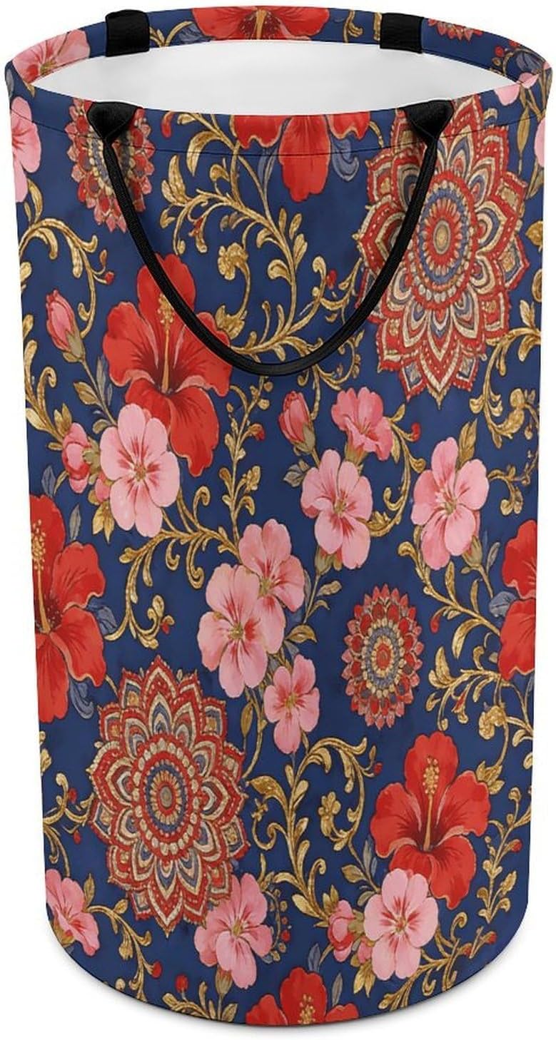 Floral Print Laundry Hamper Portable Lightweight Clothes Hampers Fashion Dirty Laundry Storage Basket Large Capacity Foldable Clothes Baskets for Bathroom Bedroom