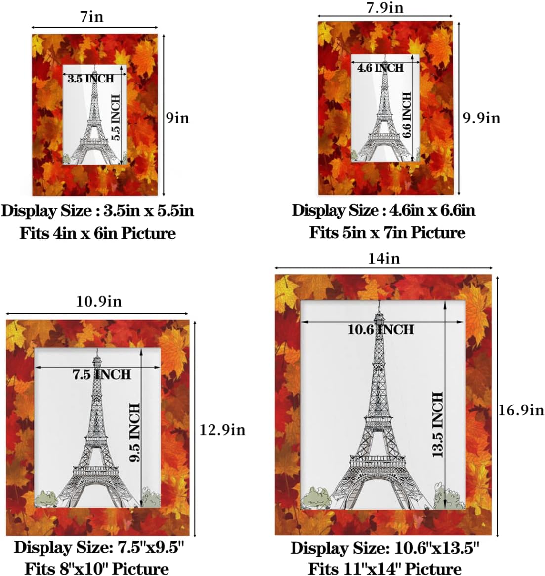 Thanksgiving Maple 5x7 Picture Frame, Fall Leaves Photo Picture Frame Display 5x7 or 4x6 Pictures for Wall and Table Vertical or Horizontal Display Photo Frame