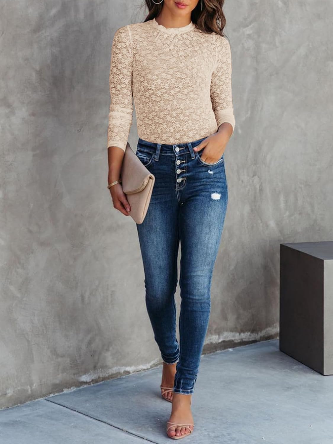 Lace Undershirt for Women Mesh Long Sleeve Floral Crochet Tops Sheer Layering Blouse Western Cowgirl Concert Outfits - Image 3