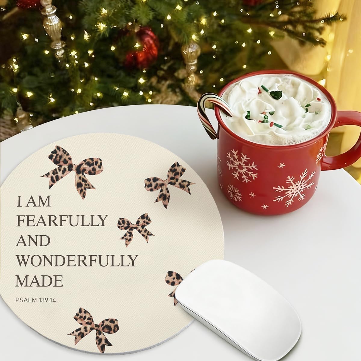 Coquette Leopard Bow Bible Round Mouse Pad Office Gifts for Women Teen Girls,Cute Y2K Cheetah Bow Christian Mouse Pads for Office Classroom Playroom Home Desk Mat Decor,8.6 x 8.6 Inch image 5