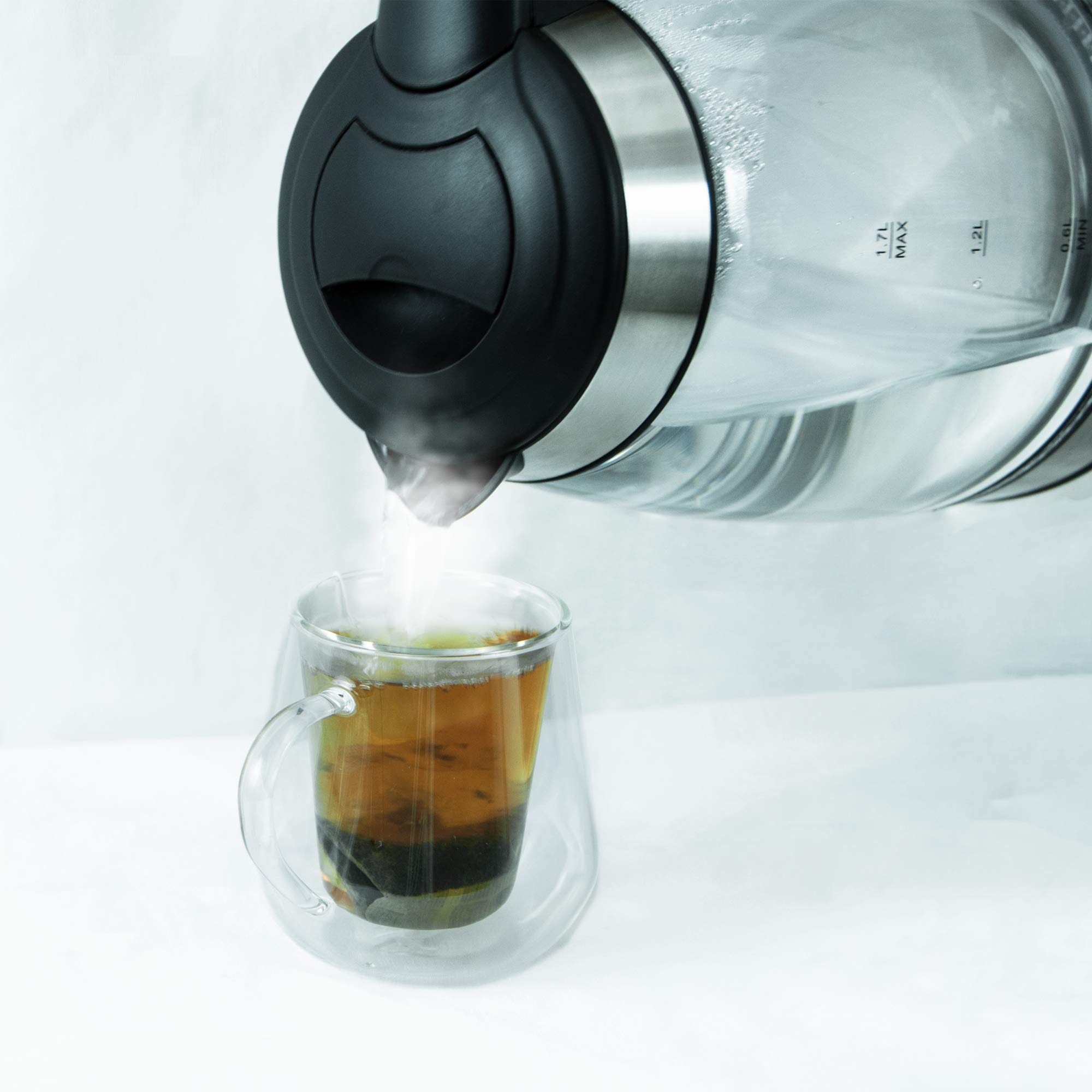 Grunkel - HV-16 CRISTAL - Hervidor Eléctrico de Agua, con Indicador de Acabado, con Potencia para Rápida Ebullición de Alta Velocidad, incluye un Filtro en boca. Libre de BPA - 1.7 Litros
