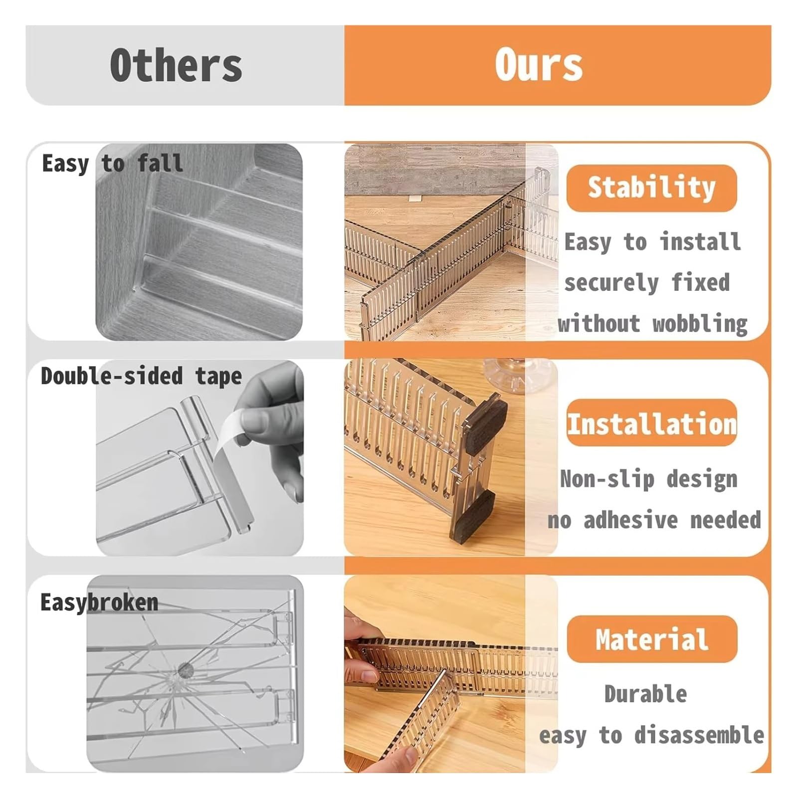 Schubladenteiler, verstellbare Länge von 28 bis 53,5 cm, Küchenaufbewahrung, Organizer, Kunststoff, transparent,(8 Set)