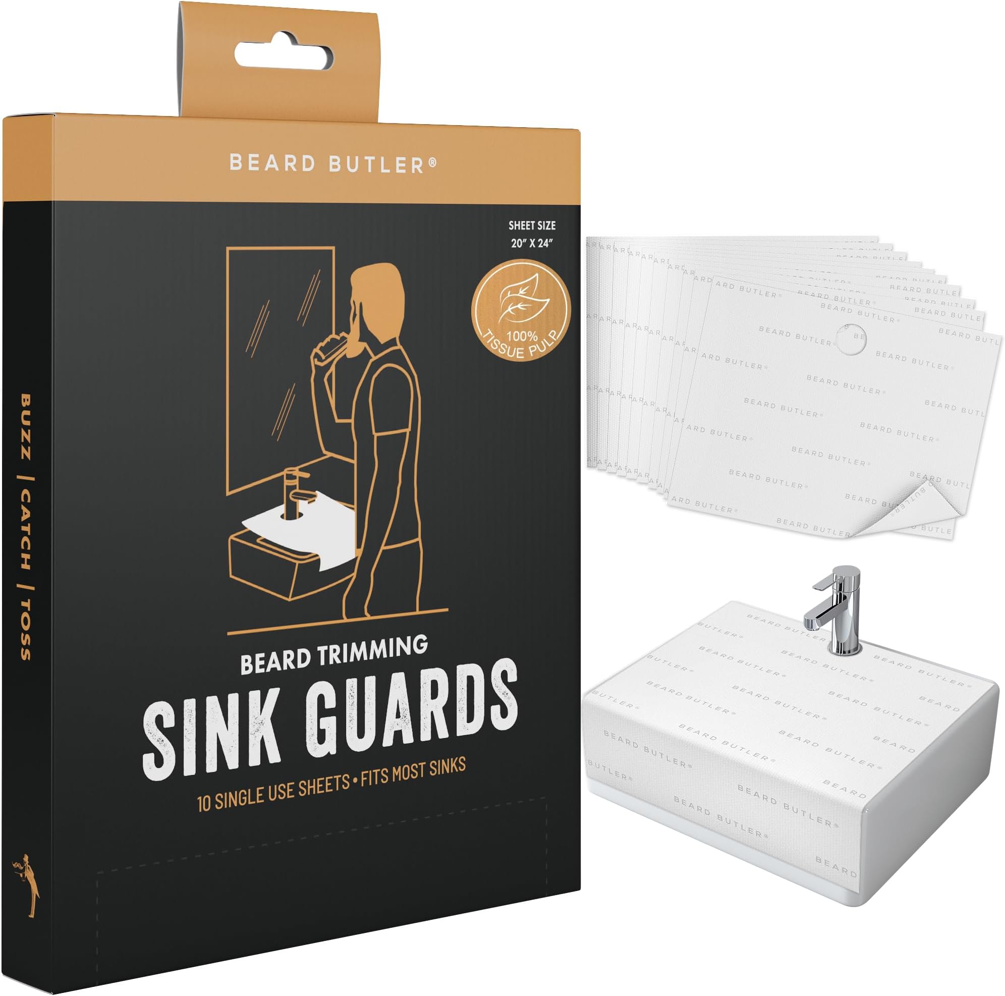 Disposable Beard Hair Catcher for Men - No Plastics - Biodegradable Sink Cover for Shaving and Trimming - Beard Bib Alternative - Simply Buzz, Catch, Toss