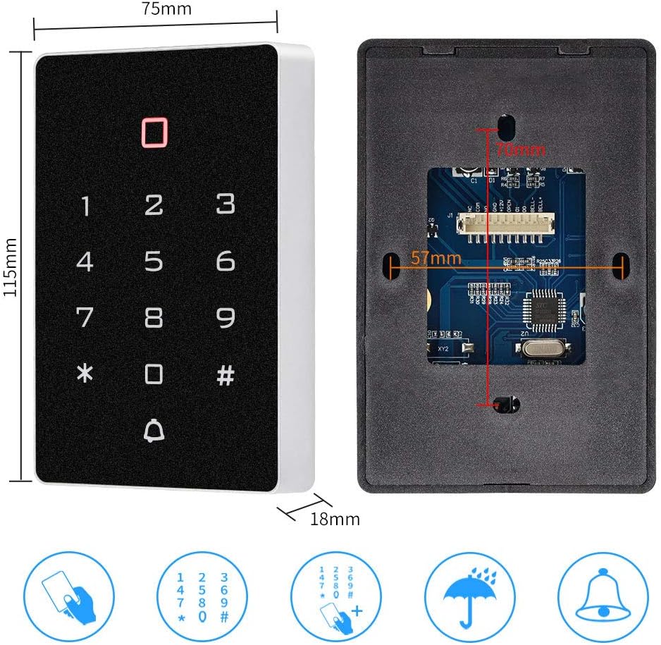 Dimensions of the access control keypad