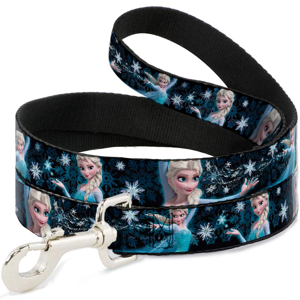 Buckle-Down Pet Leash - Elsa the Snow Queen Poses PERFECT AND POWERFUL Blues/White - 4 Feet Long - 1" Wide
