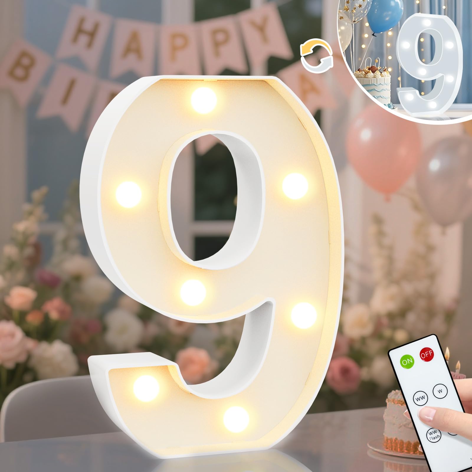 8.8" Decorative LED Light Up Numbers, Marquee Numbers Lights for 7th Birthday Decorations, Lighted Number Sign for Birthday Party Night Lights Wedding Anniversary Home Wall Decor, White Number 7 — view 81
