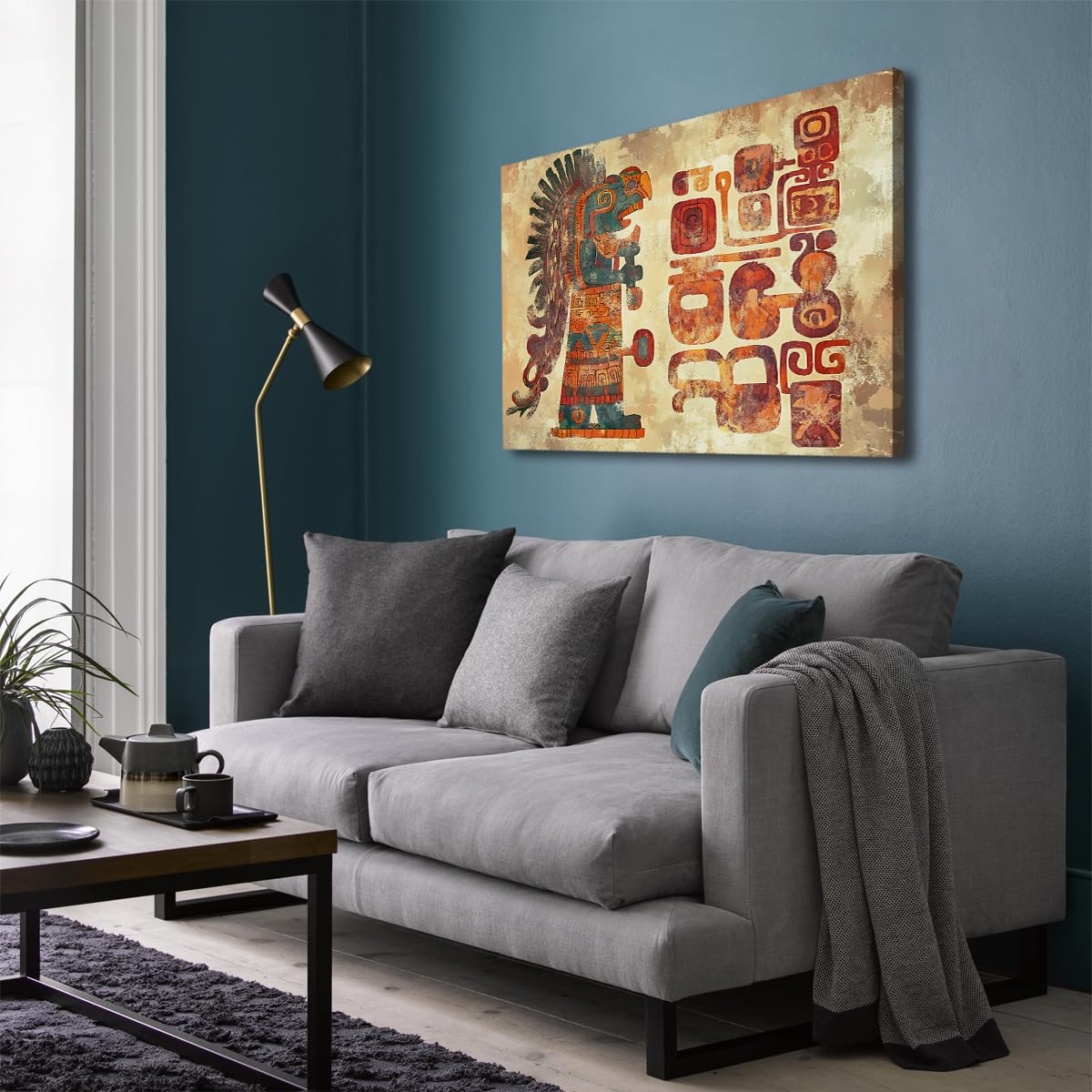 TOANGWALL Starożytny hieroglificzny plakat rdzenny wojownik wzór obraz vintage plemienny sztuka ścienna salon sypialnia jadalnia salon dekoracja domu 85 x 100 cm