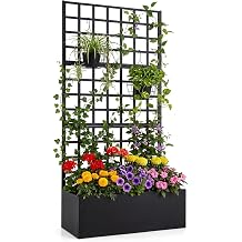 Giantex Metal Raised Garden Bed with Trellis, 71"x36"x16" Galvanized Planter Box w/Drainage Holes for Climbing Plants Vegetables Flowers, Outdoor Privacy Screen for Patio Backyard Balcony